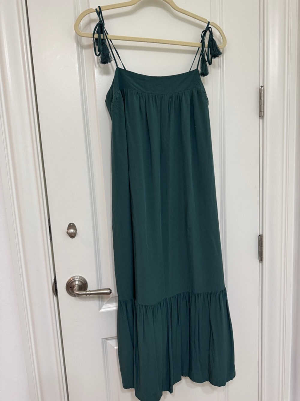 GAP Dark Green Tie-Shoulder Maxi Dress S Petite